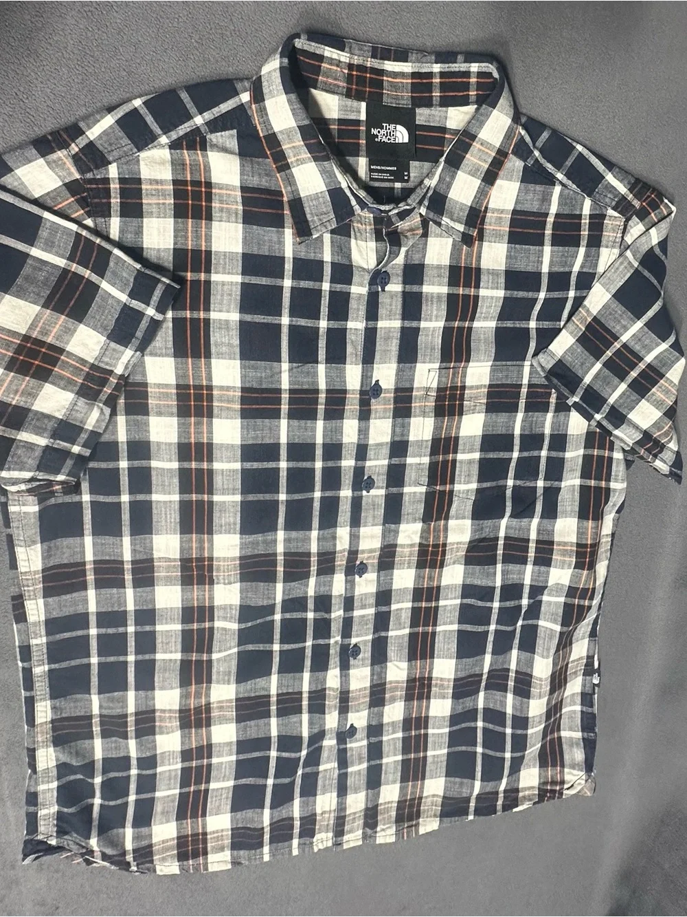The North Face Men's Navy, White & Brown Plaid Short-Sleeve Button-Down Shirt